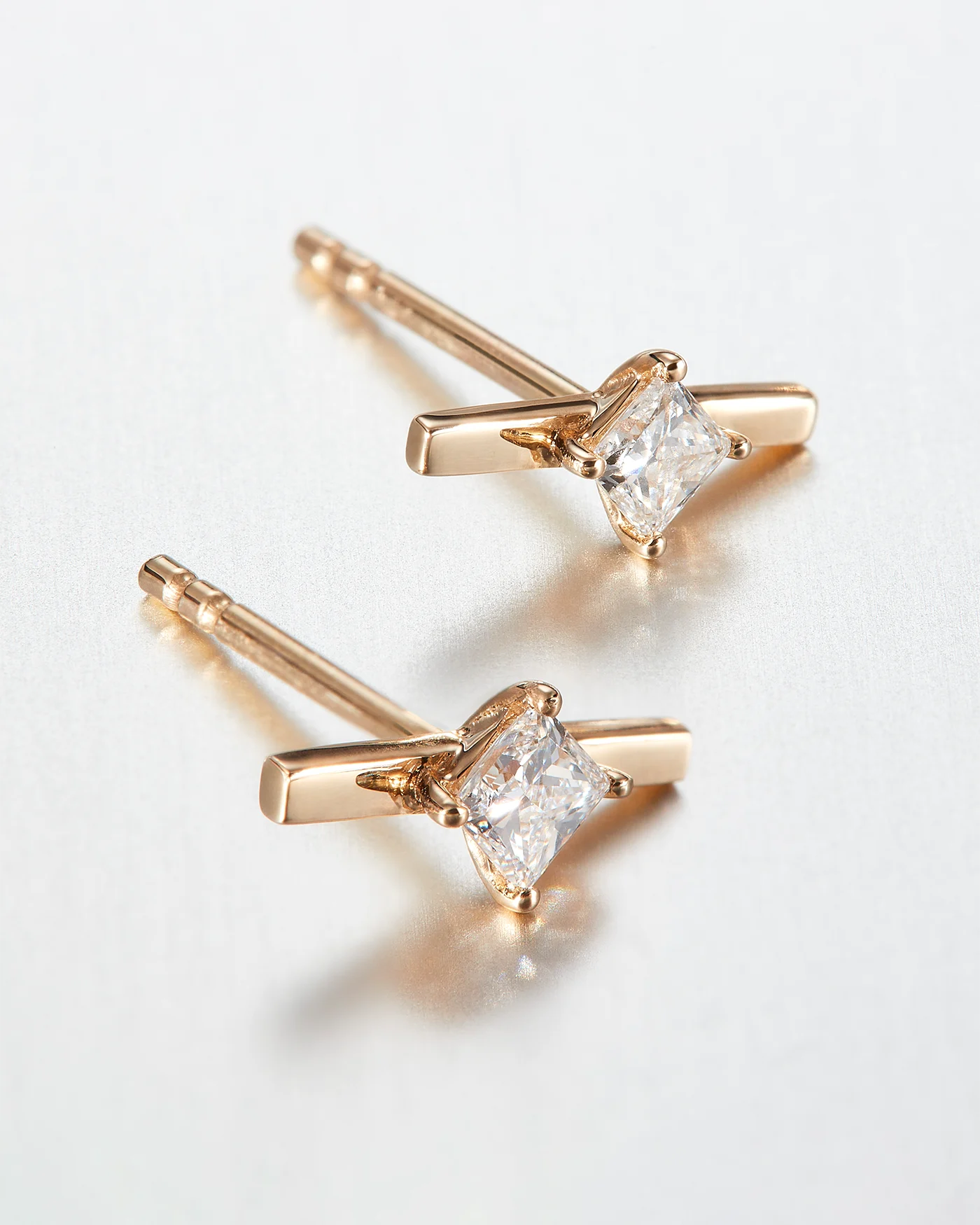 14K Gold Lab Grown Diamond Bar Stud Earrings