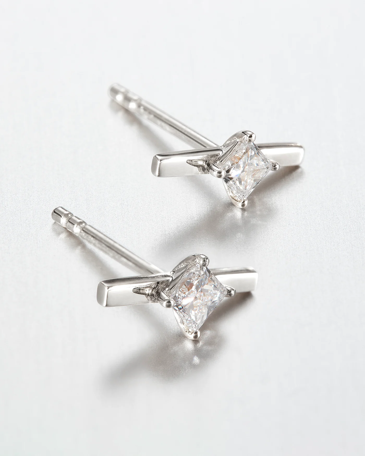14K White Gold Lab Grown Diamond Bar Stud Earrings