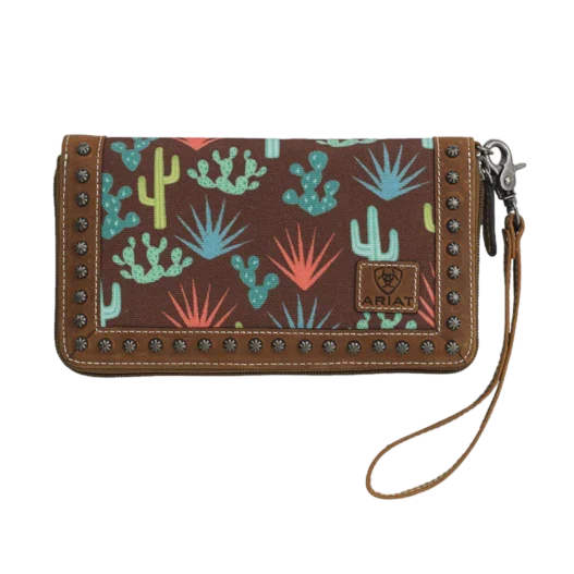 Ariat Cactus Print Brown-Ladies Clutch Wallet (Closeout)