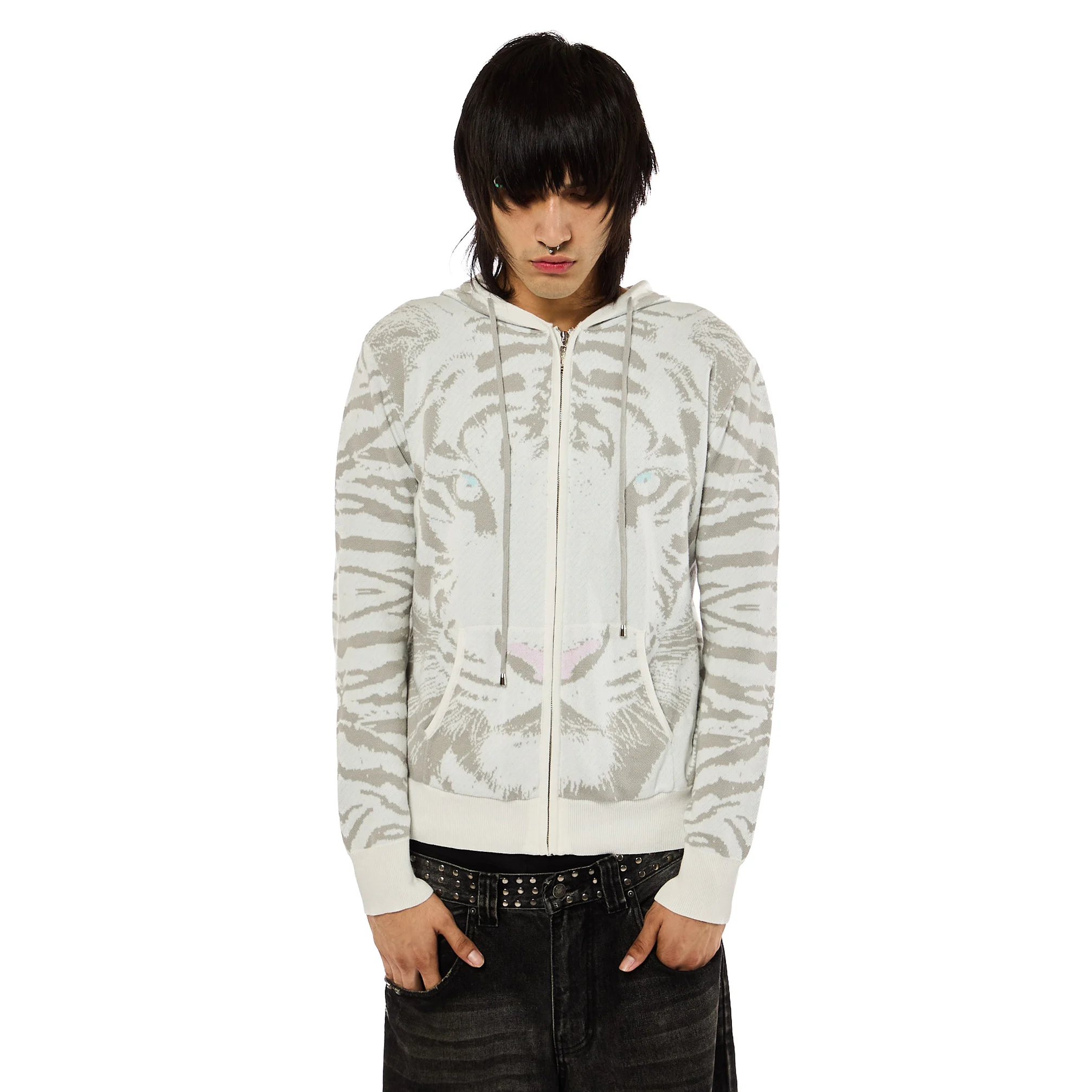 White Tiger Knit Hoodie