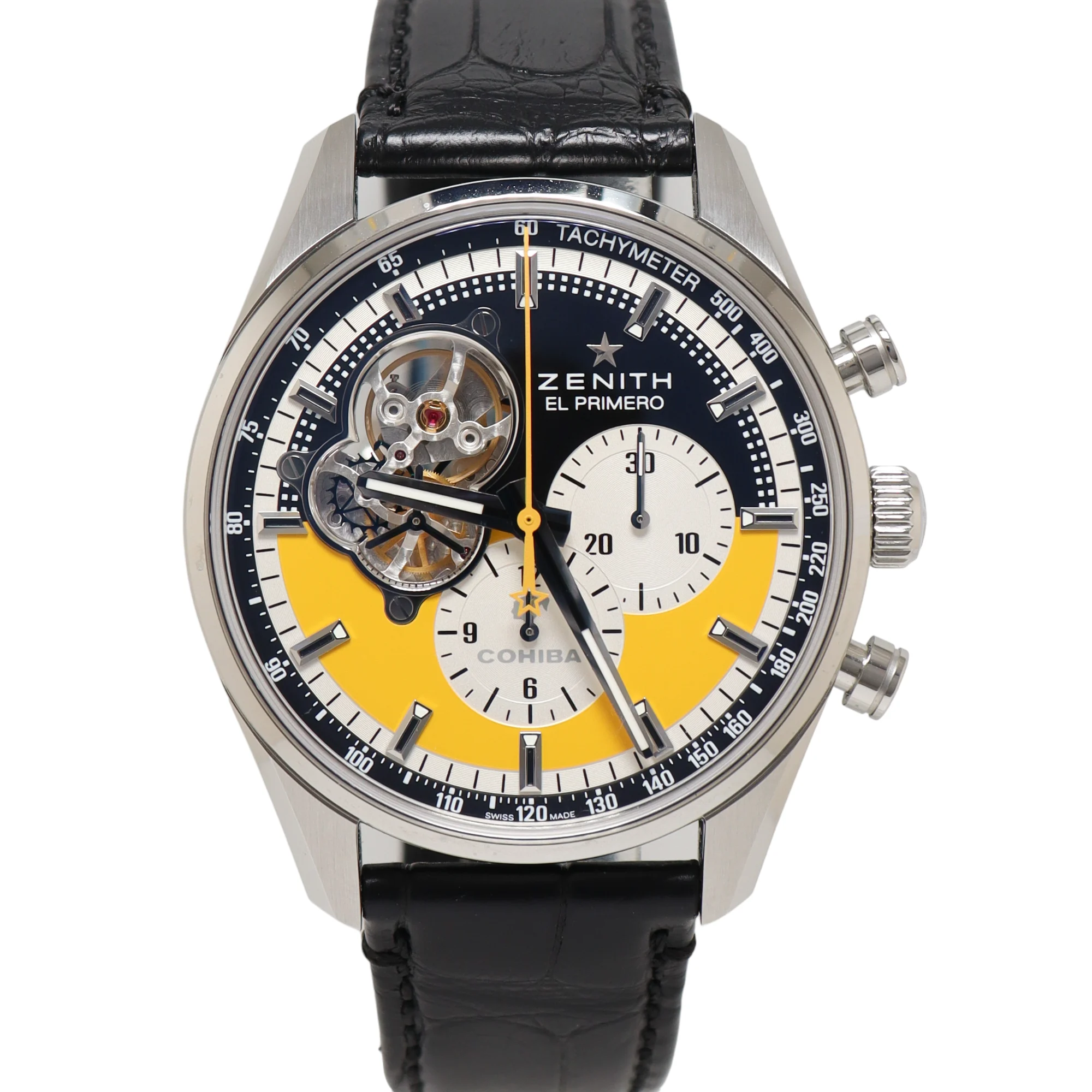 Zenith El Primero Stainless Steel 42mm Black & Yellow Chronograph Dial Watch Reference#:03.2041.4061